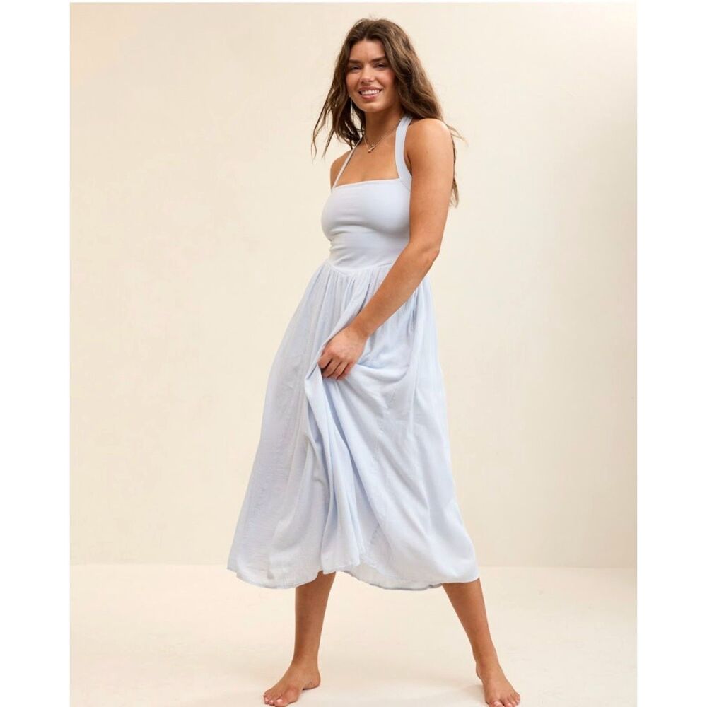 NEW Aerie American Eagle Dress XS-XL Sky blue gray At The Barre Halter midi maxi